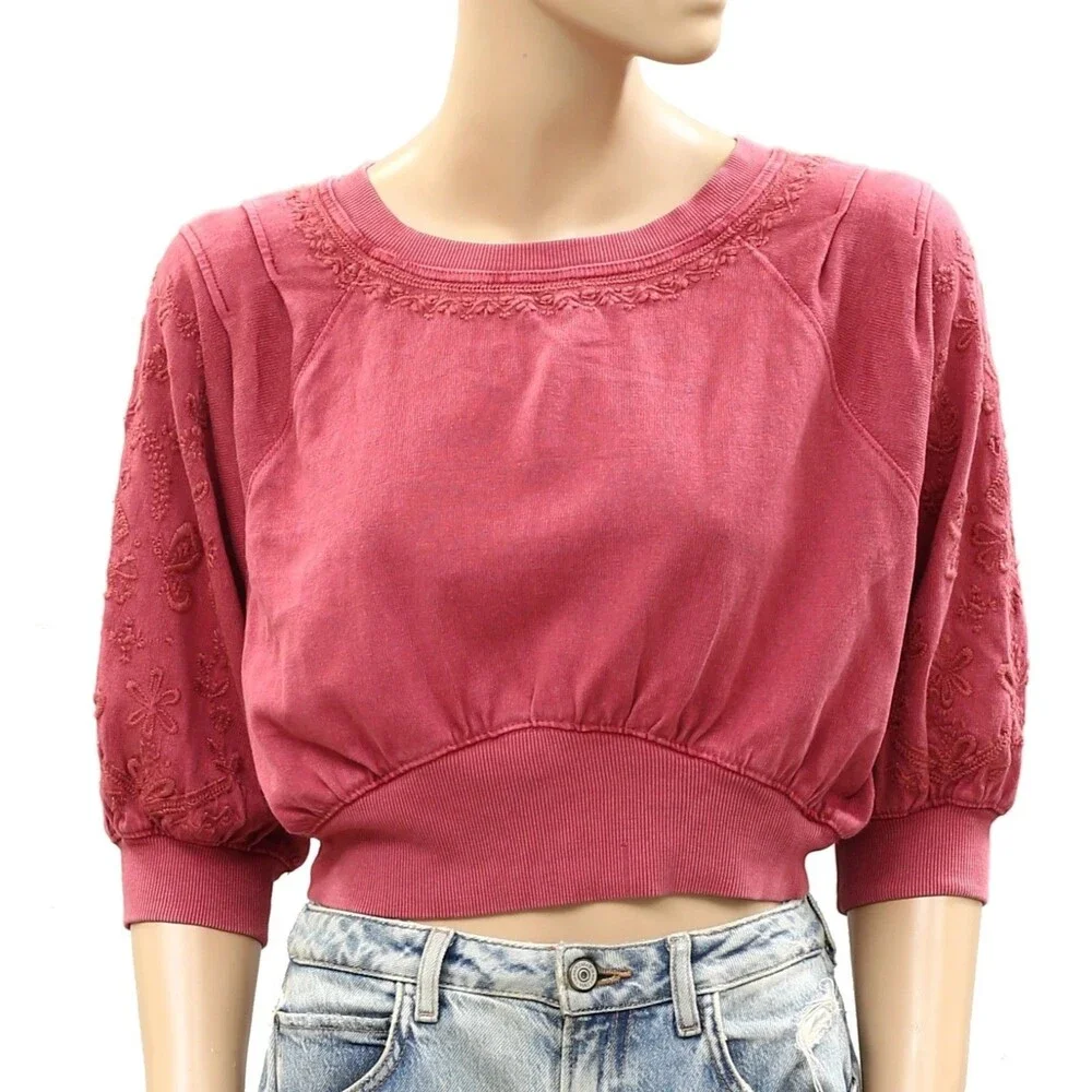 Free People Intimately Feeling Special Pullover Blouse Top Embroidered XL 286928